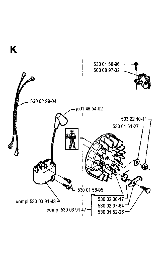 Ignition System Diagram and Parts List for 36 19941800001 & Above Husqvarna Chainsaw