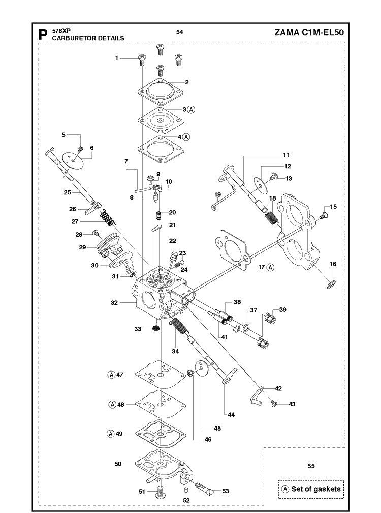 Carburetor Details 2 Diagram and Parts List for 576XP  Husqvarna Chainsaw