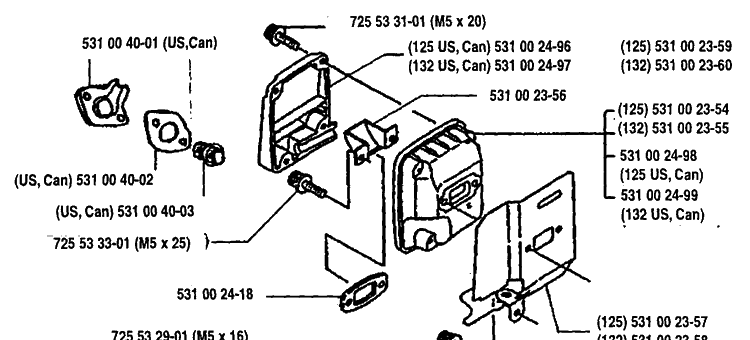Muffler Diagram and Parts List for 125L 1993-04 Husqvarna Trimmer