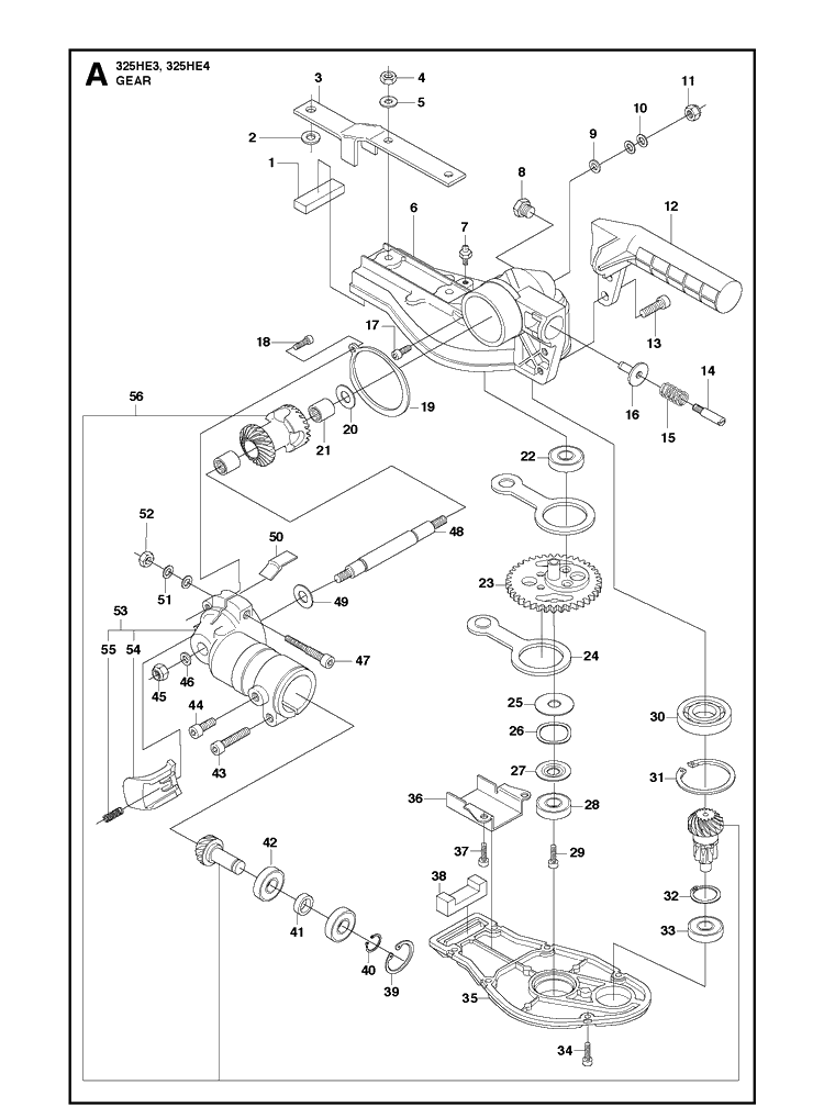 Bevel Gear Diagram and Parts List for 325HE3 966787601 from 20150100001-current Husqvarna Hedge Trimmer