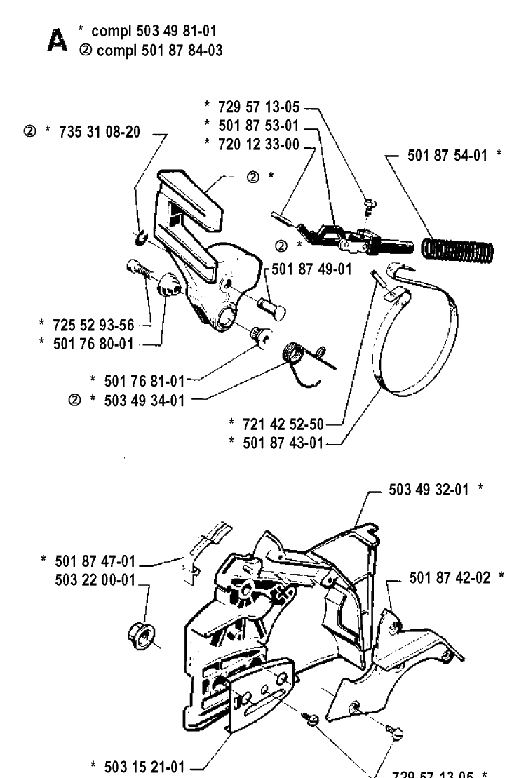 Chain Brake Diagram and Parts List for 55 19900100001-19914000000 Husqvarna Chainsaw