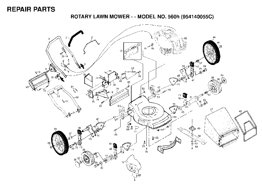 Repair Parts Diagram and Parts List for 560H (954140055C)(1999-04) Husqvarna Lawn Mower
