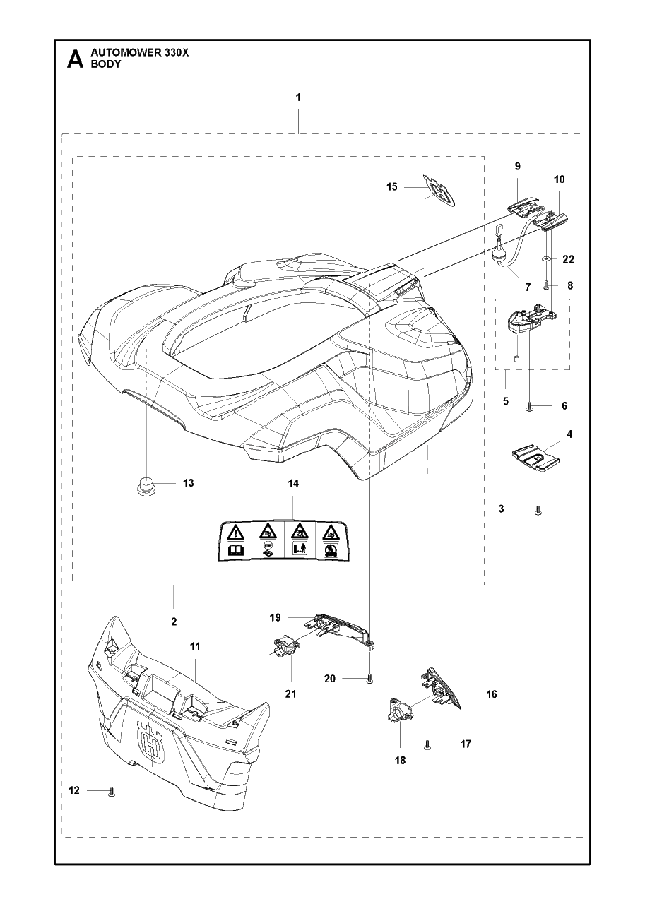 Cover Diagram and Parts List for 330X 2014-02 Husqvarna Lawn Mower