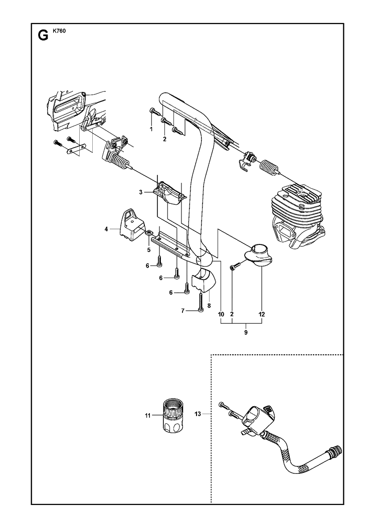 Ground Support Diagram and Parts List for K760 2011-08 Husqvarna Lawn Tractor Accessories