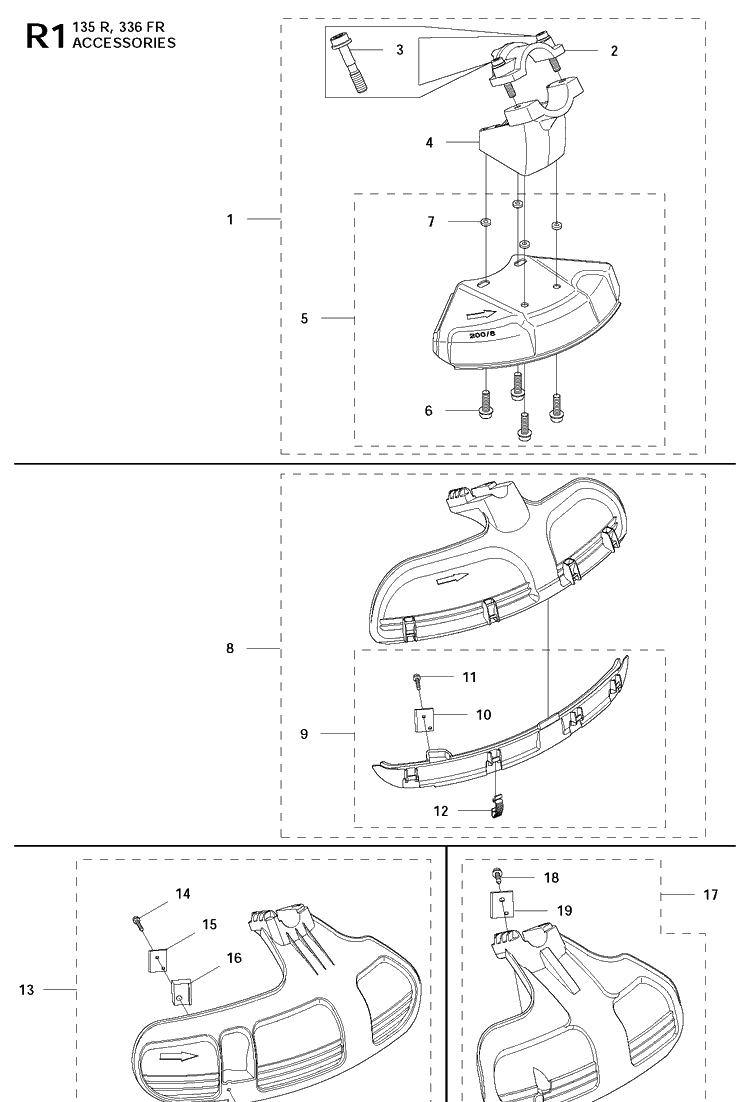 Accessories Diagram and Parts List for 135R  Husqvarna Brush Cutter
