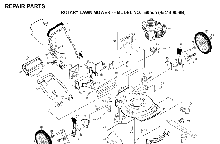 Repair Parts Diagram and Parts List for 560HSH (954140059B)(1998-10) Husqvarna Lawn Mower