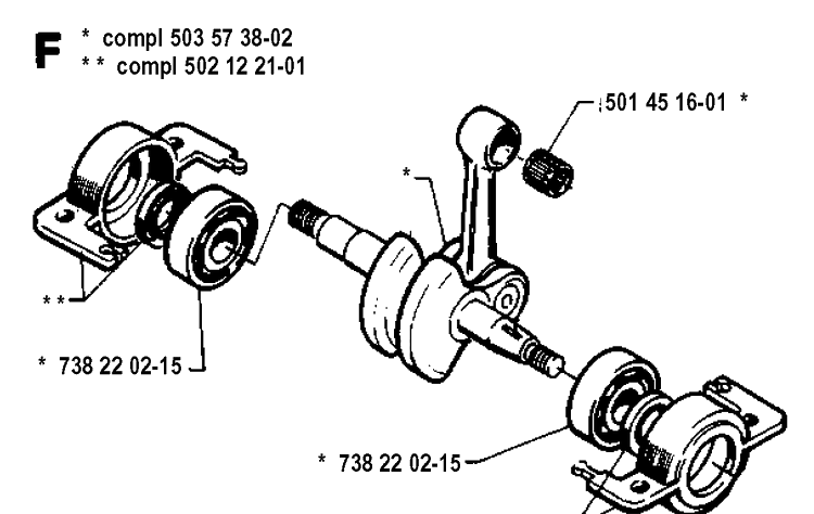 Crankshaft Diagram and Parts List for 245RX 19941400001-19962200000 Husqvarna Brush Cutter