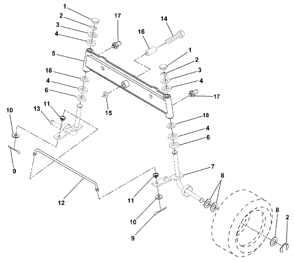 Front Axle Diagram and Parts List for LR121 (954140001-A)(1996-08) Husqvarna Lawn Tractor