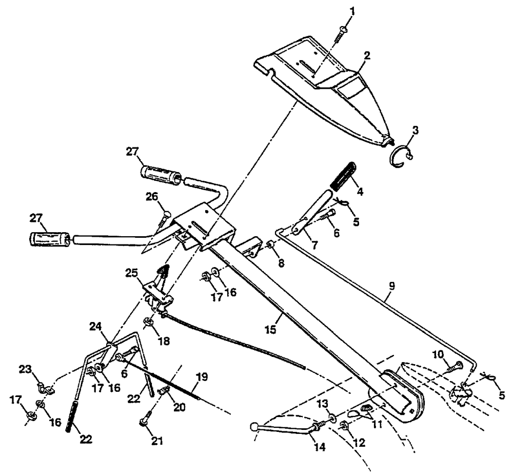 Handle Assembly Diagram and Parts List for CRT50 (954000031-D)(1993-01) Husqvarna Tiller