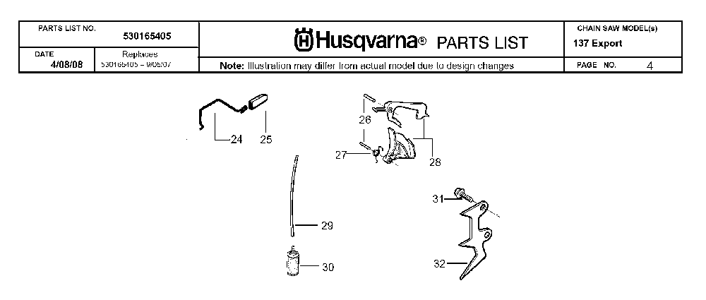 Throttle Controls Diagram and Parts List for 137 20082200001 Husqvarna Chainsaw