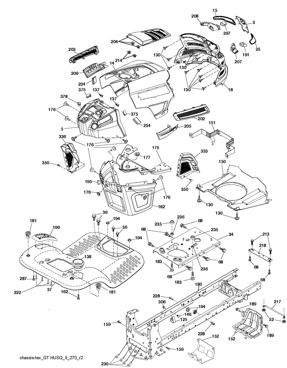 Chassis / Frame Diagram and Parts List for YTH2246 2018 Husqvarna Lawn Tractor