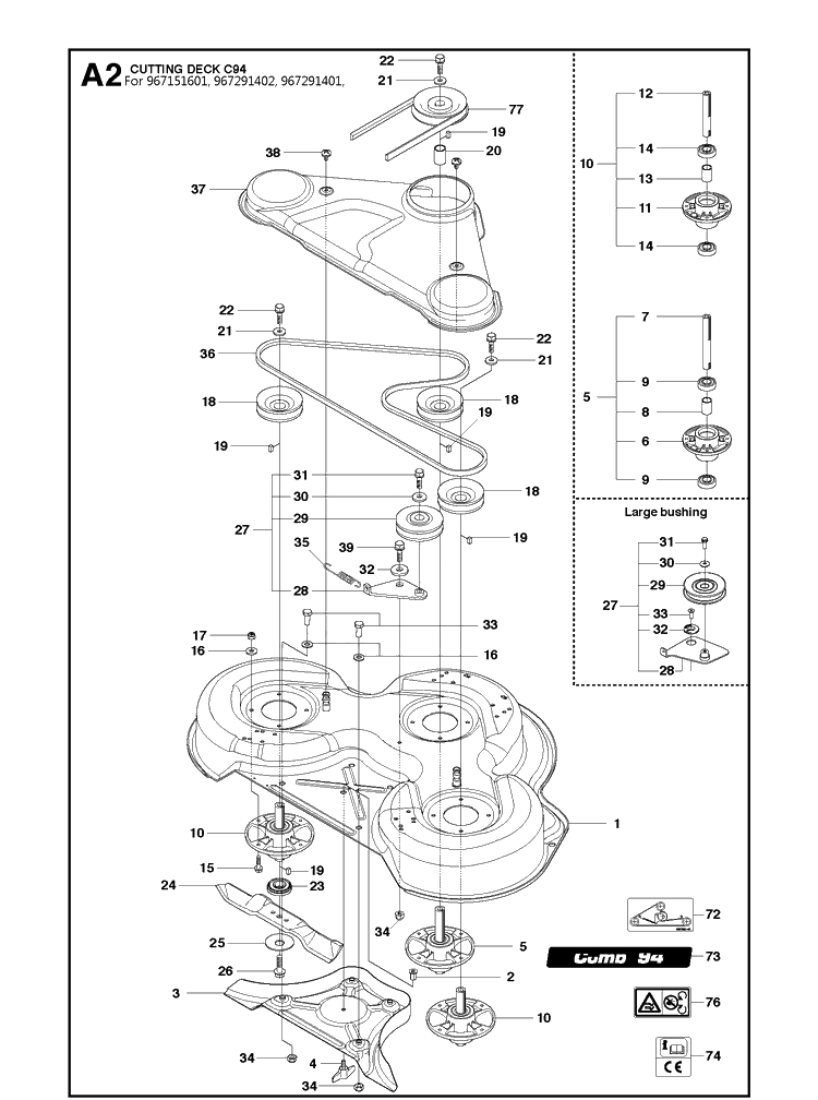 94cm Cutting Deck 2 Diagram and Parts List for R318  Husqvarna Lawn Mower