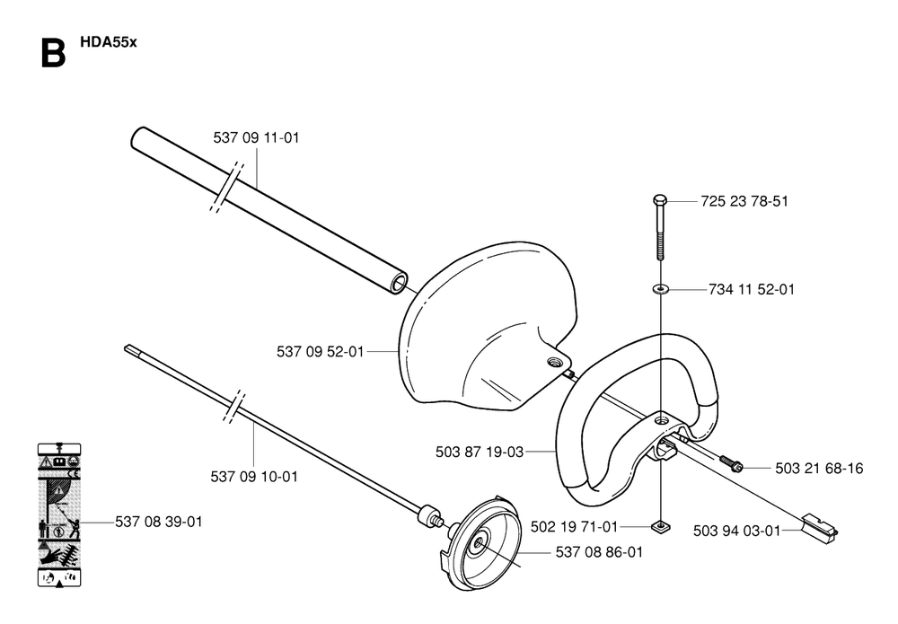 Shaft And Handle Diagram and Parts List for 325HE3X 20050600001 - 20054000000 Husqvarna Hedge Trimmer