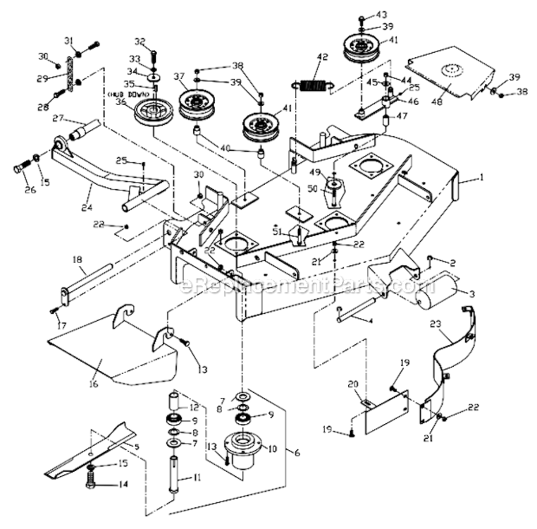 42_Deck_Assembly Diagram and Parts List for 968999168 ZTHKW4818A Husqvarna Lawn Tractor
