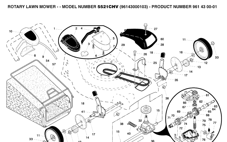 Repair Parts Diagram and Parts List for 5521CHV (96143000103)(2005-11) Husqvarna Lawn Mower