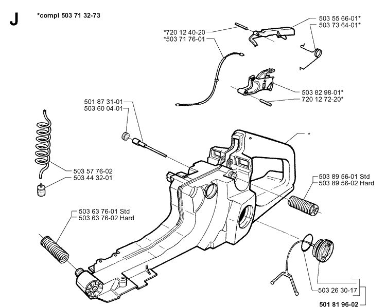 Fuel Tank Diagram and Parts List for 362XP 19983100001-19991800000 Husqvarna Chainsaw