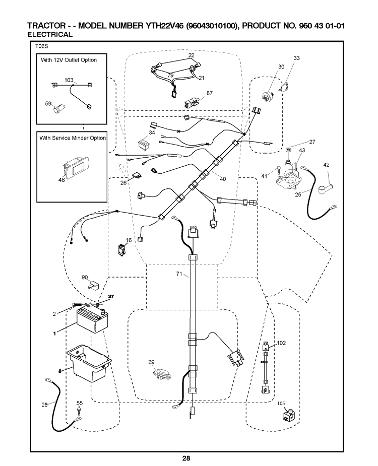 Electrical Diagram and Parts List for YTH22V46 (96043010100)(2009-12) Husqvarna Lawn Tractor