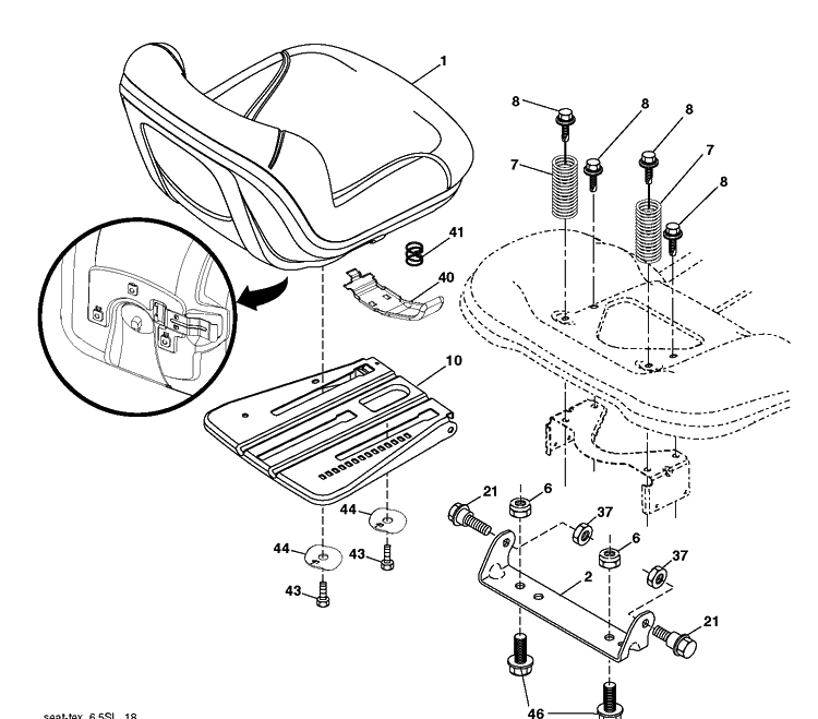 Seat Diagram and Parts List for TS142T (96041043200)(2019-06) Husqvarna Lawn Tractor