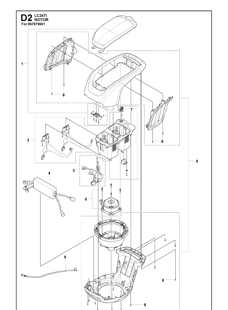 Motor 2 Diagram and Parts List for LC247I  Husqvarna Lawn Mower