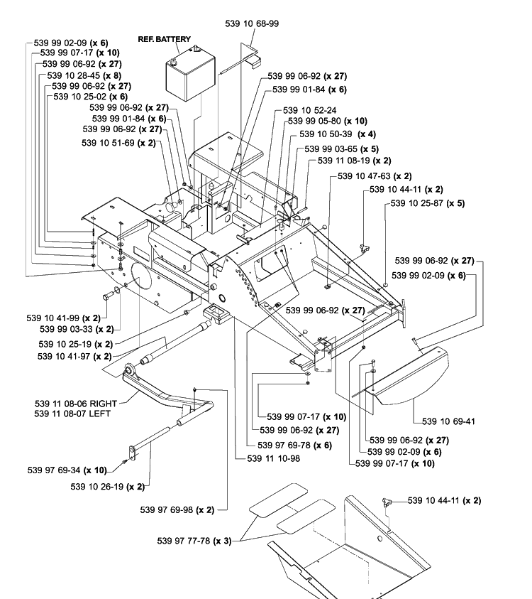 Main Frame Assembly (Part 1) Diagram and Parts List for IZ5225TXPKOA (968999375)(2005-12) Husqvarna Lawn Mower