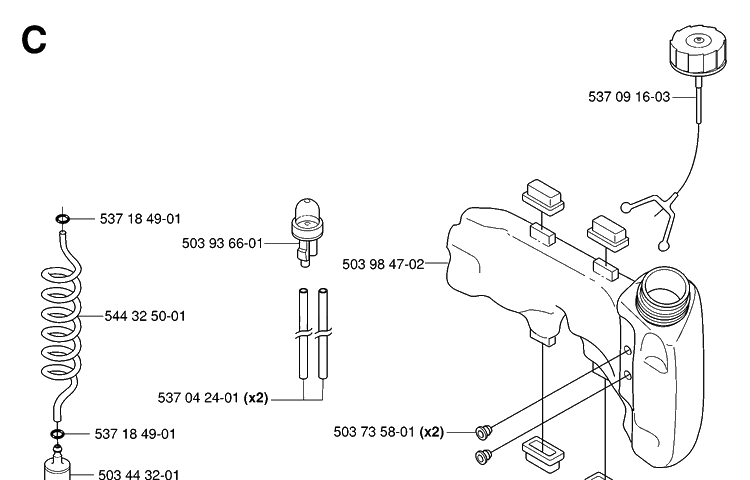 Fuel Tank Diagram and Parts List for 326HD60 (X-SERIES)(20062700001-20082200000) Husqvarna Hedge Trimmer