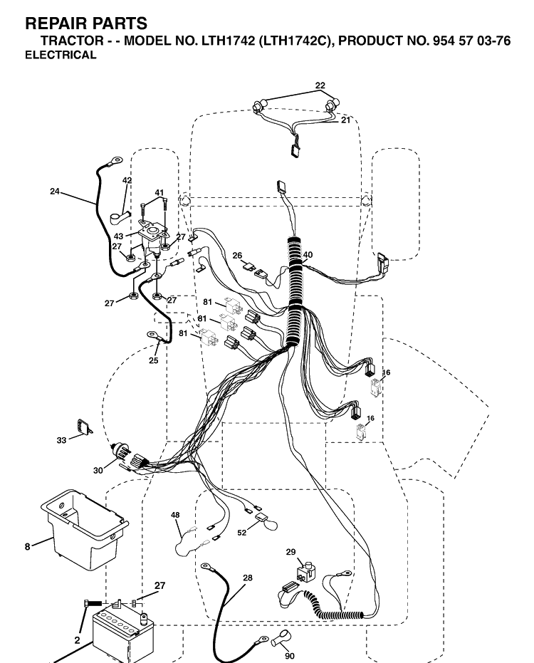 Electrical Diagram and Parts List for LTH1742-LTH1742C 2003-02 Husqvarna Lawn Tractor