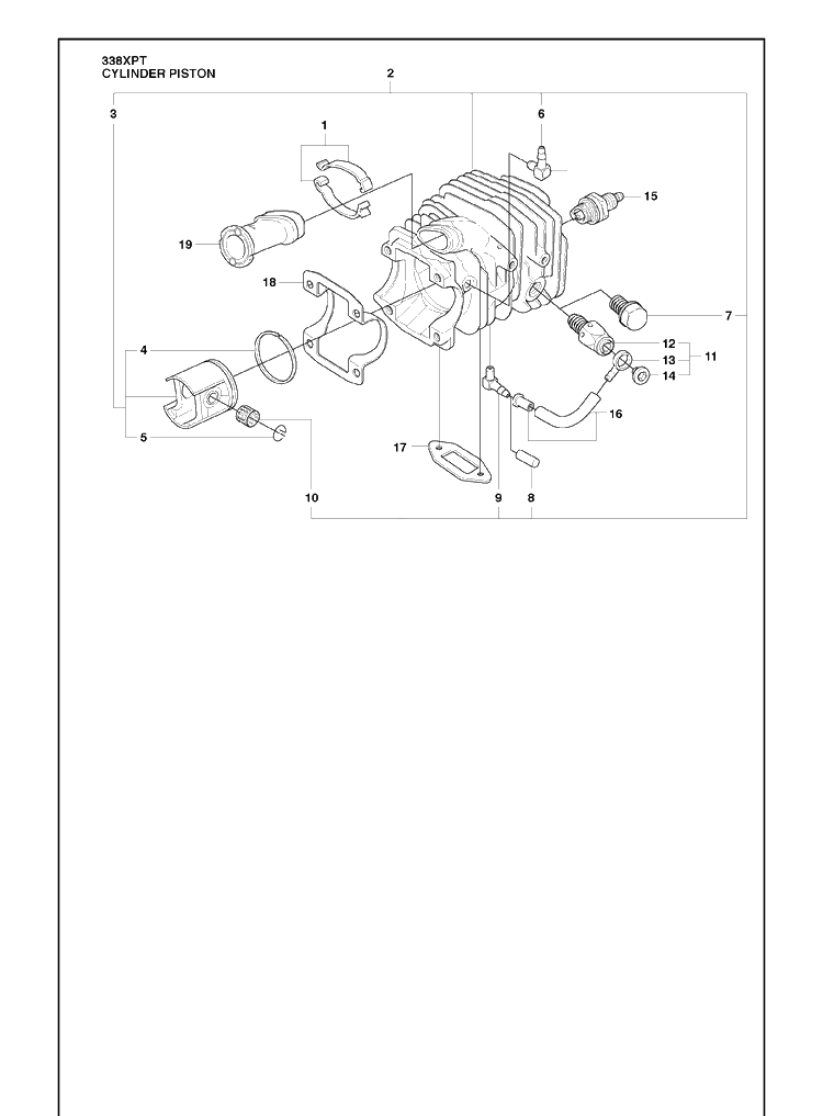 Cylinder Piston Diagram and Parts List for 338XPT 2010-02 Husqvarna Chainsaw