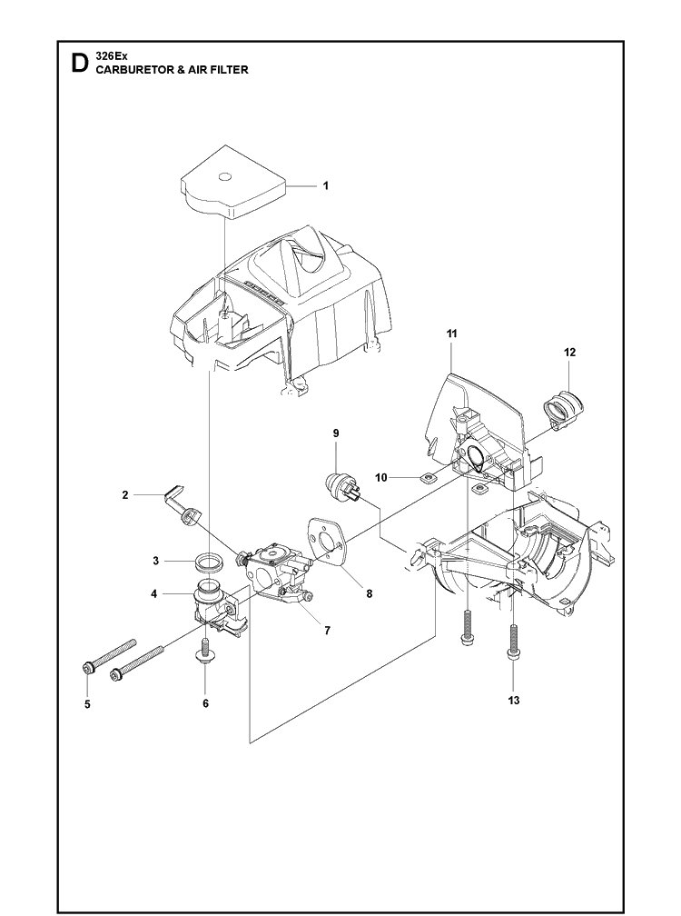 Carburetor And Air Filter Diagram and Parts List for 326EX  Husqvarna Edger