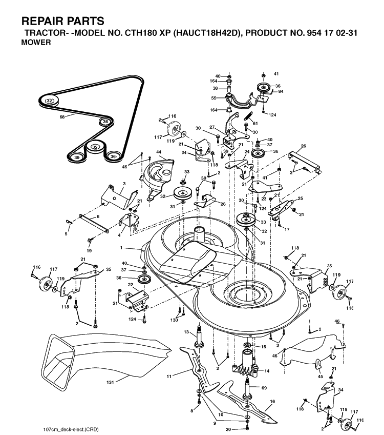 Mower Deck / Cutting Deck Diagram and Parts List for CTH180XP (HAUCT18H42D)(2004-09) Husqvarna Lawn Tractor