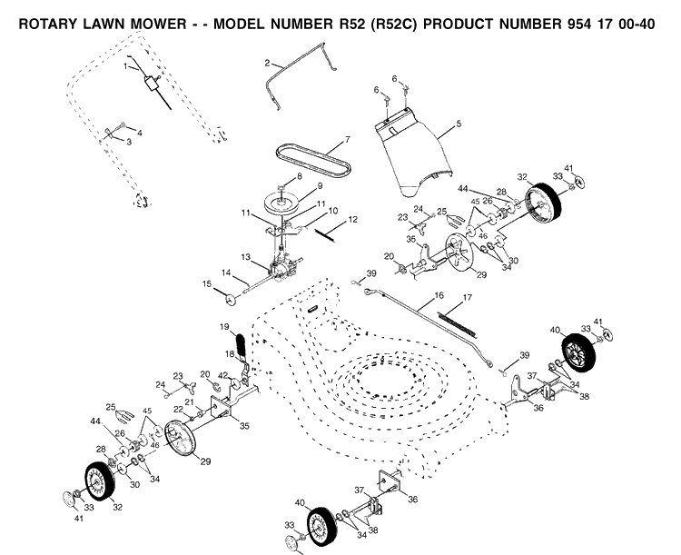 Wheels And Tires Diagram and Parts List for ROYAL52-R52C 2002-06 Husqvarna Lawn Mower