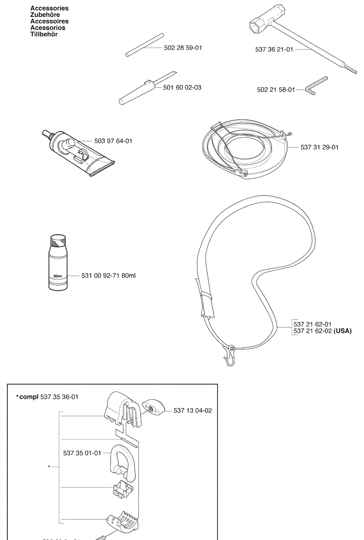 Accessiores 2 Diagram and Parts List for 324RX 2009-06 Husqvarna Brush Cutter