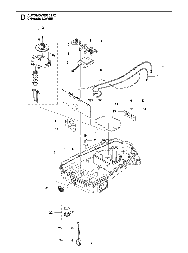 Chassis Lower Diagram and Parts List for 315X 2019 Husqvarna Lawn Mower