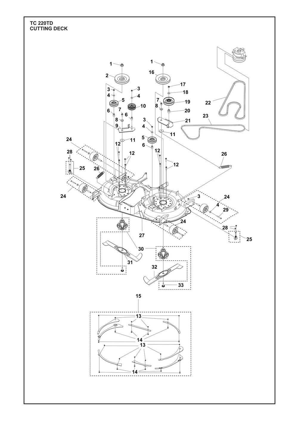 Mower Deck / Cutting Deck Diagram and Parts List for TC220TD  Husqvarna Lawn Tractor