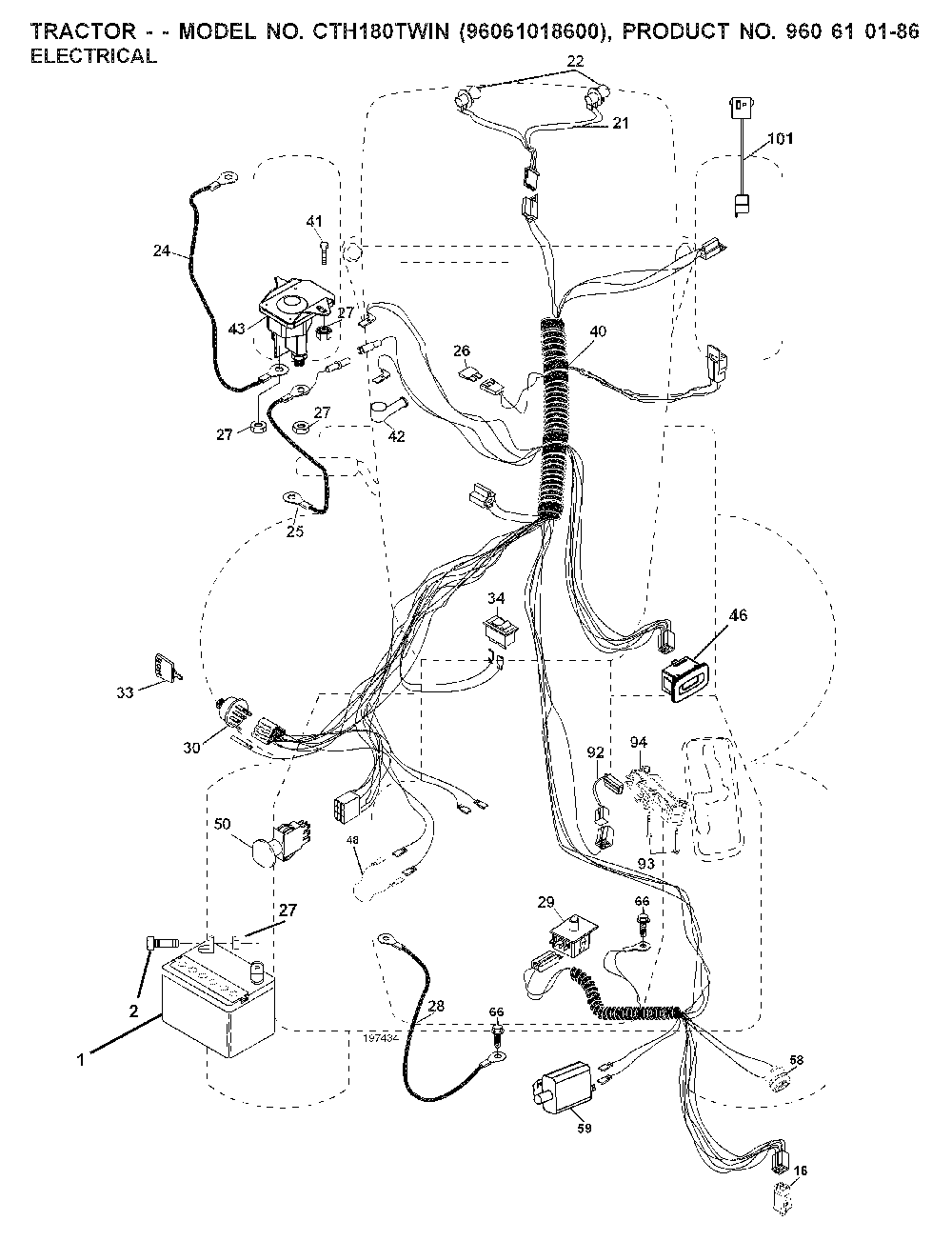 Electrical Diagram and Parts List for CTH180TWIN (96061018600)(2008-08) Husqvarna Lawn Tractor