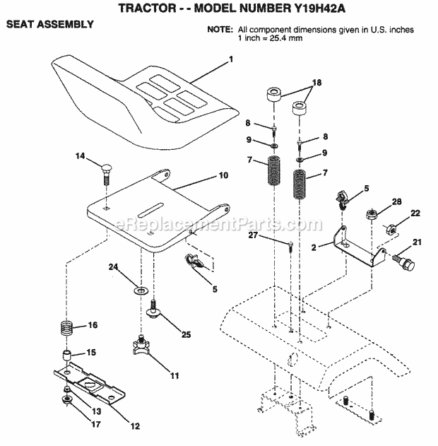 Mower Lift Diagram and Parts List for Y19H42A 1995 Husqvarna Lawn Tractor