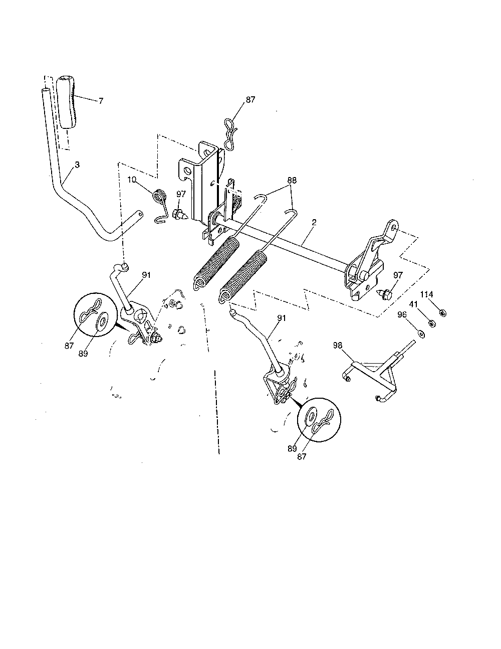 Mower lift Diagram and Parts List for 96045005700  Husqvarna Lawn Tractor