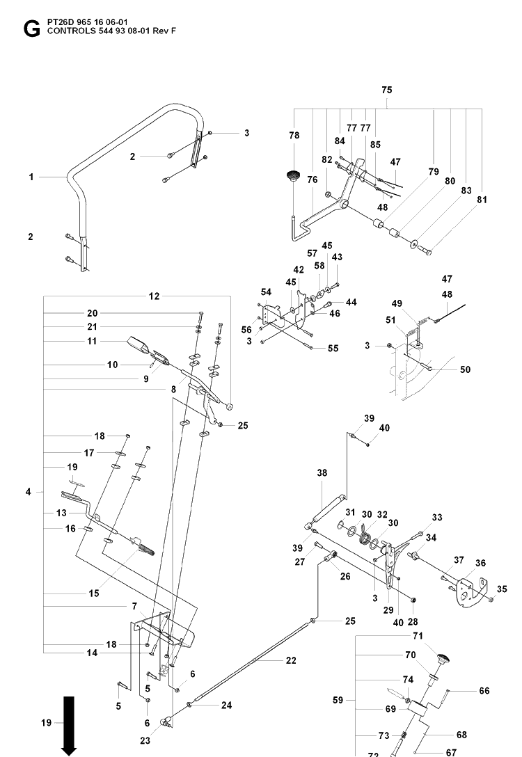 Controls 2 Diagram and Parts List for PT26D (965160601)(2008-03) Husqvarna Lawn Mower
