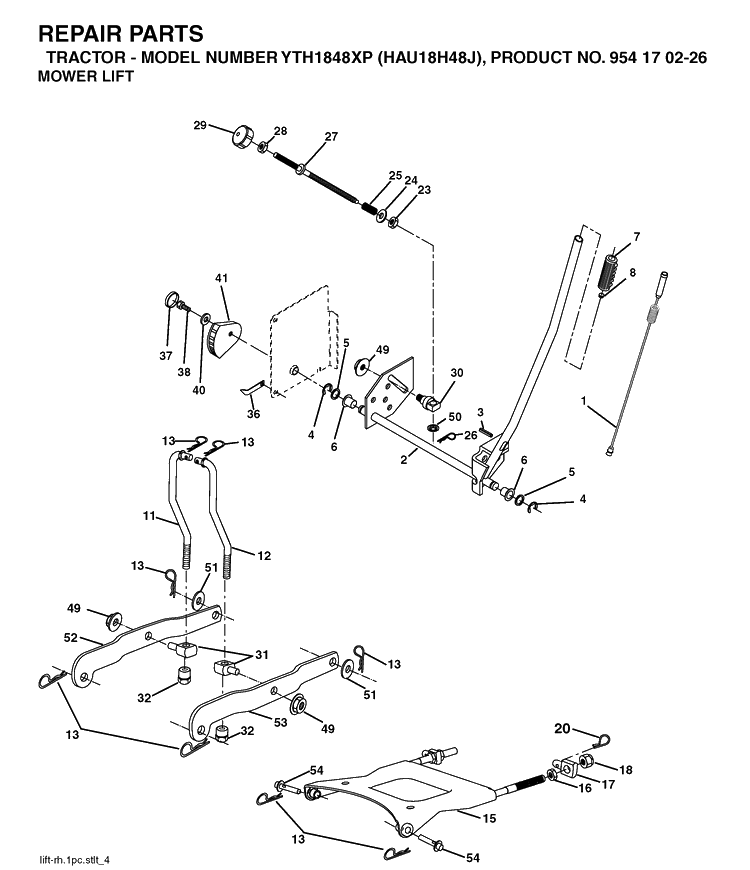 Mower Lift / Deck Lift Diagram and Parts List for YTH1848XP (HAU18H48J)(2004-09) Husqvarna Lawn Tractor