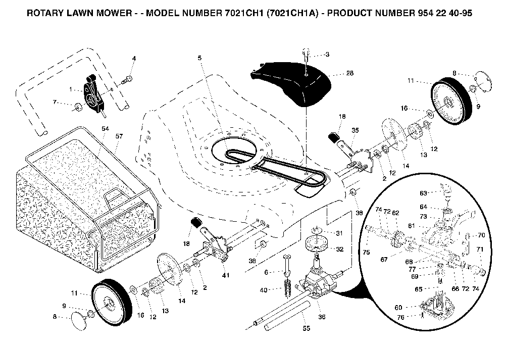 Repair Parts Diagram and Parts List for 7021CH1A (954224095)(2004-06) Husqvarna Lawn Mower