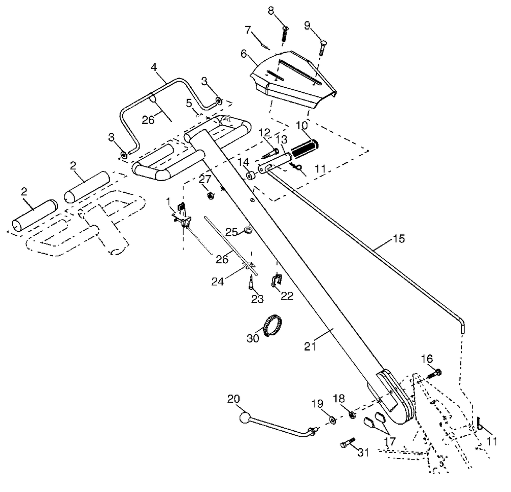 Handle Assembly Diagram and Parts List for 650BRTT (954329325-A)(2003-12) Husqvarna Tiller