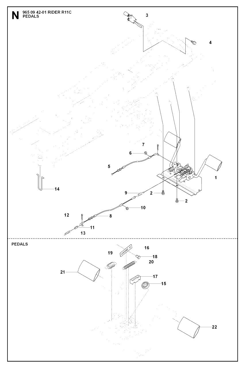 Pedals Diagram and Parts List for R11C (965094201)(2007-01) Husqvarna Lawn Tractor