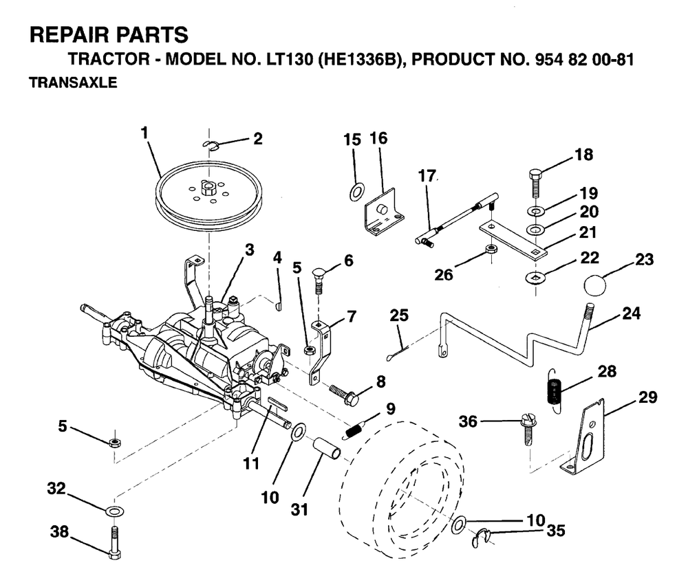 Transmission Diagram and Parts List for LT130 (954820081-B)(1996-01) Husqvarna Lawn Tractor