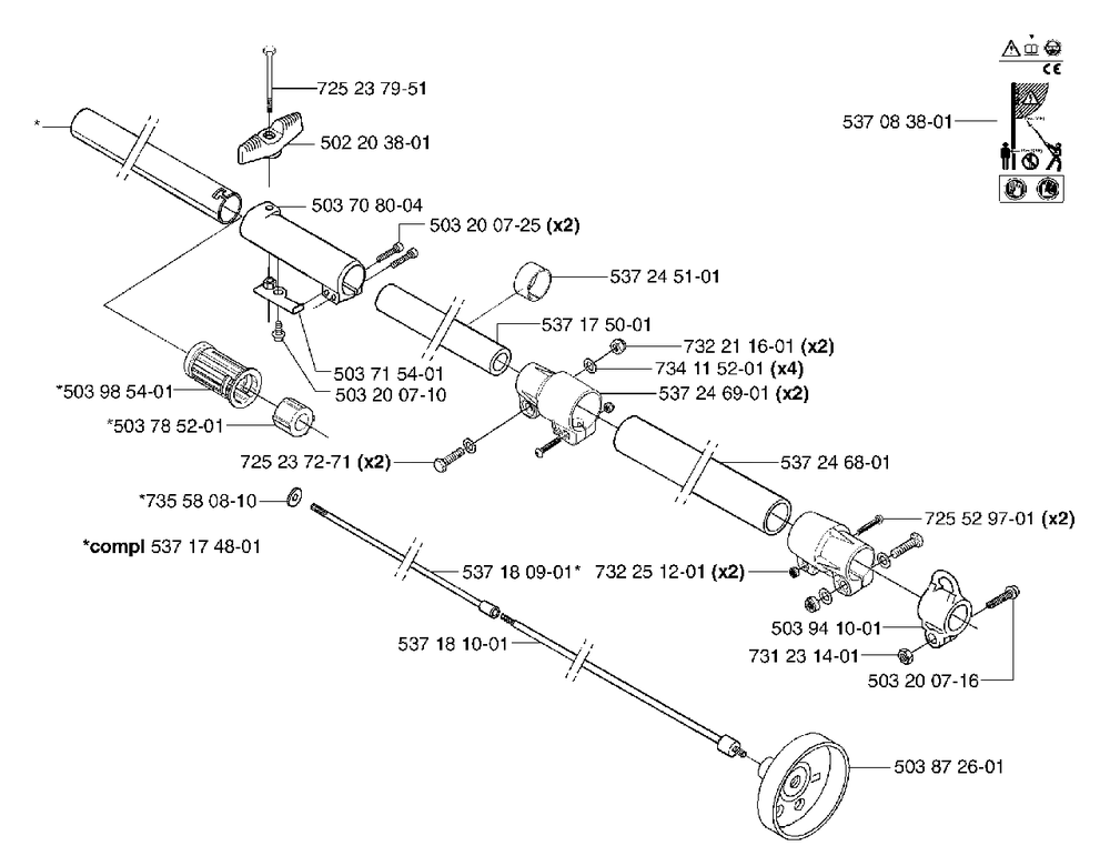 Shaft/Tube Diagram and Parts List for 326P5X 2002-05 Husqvarna Pole Saw
