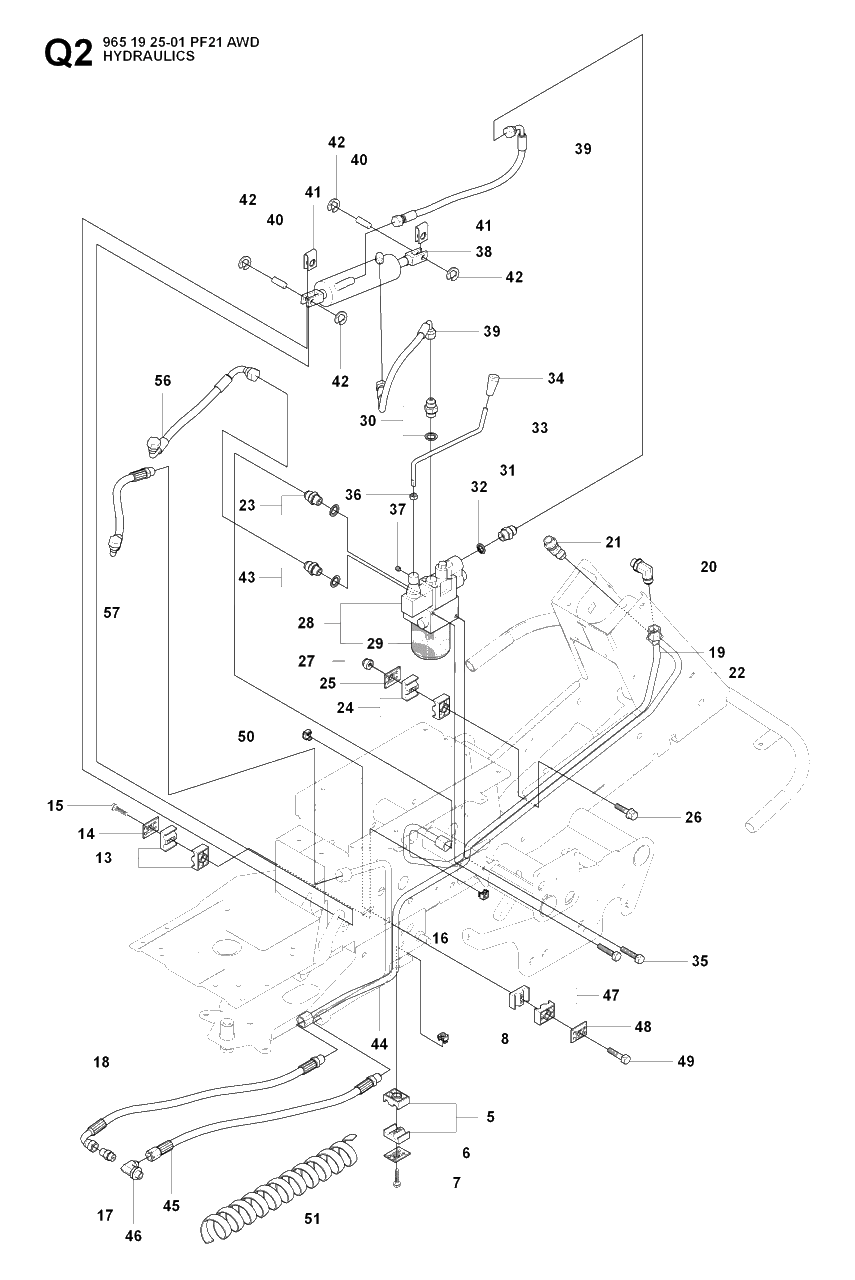 Hydraulic Pump - Motor 3 Diagram and Parts List for PF21AWD (965192501)(2008-03) Husqvarna Lawn Tractor