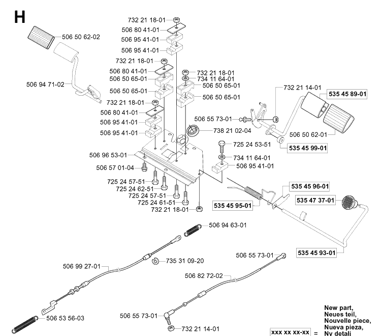 Pedals Diagram and Parts List for RIDER155 (953533805)(2005-01) Husqvarna Lawn Mower