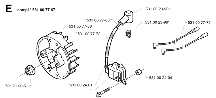 Ignition System Diagram and Parts List for 142R 20001900001-Current Husqvarna Brush Cutter