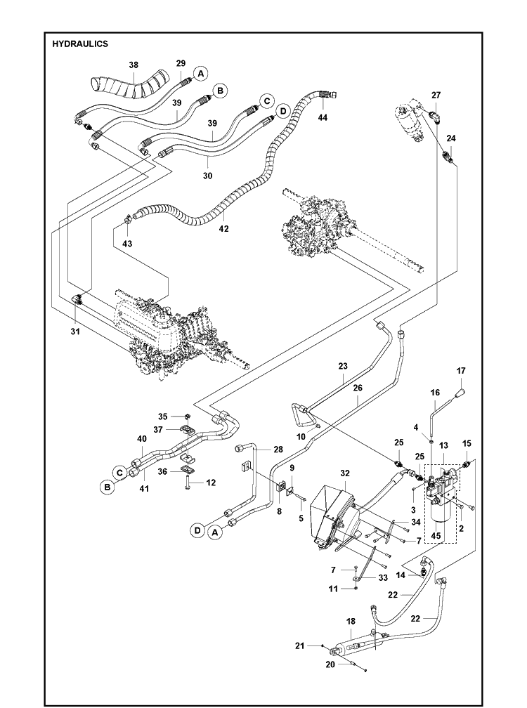 Hydraulics Diagram and Parts List for R418TSX AWD Husqvarna Lawn Mower