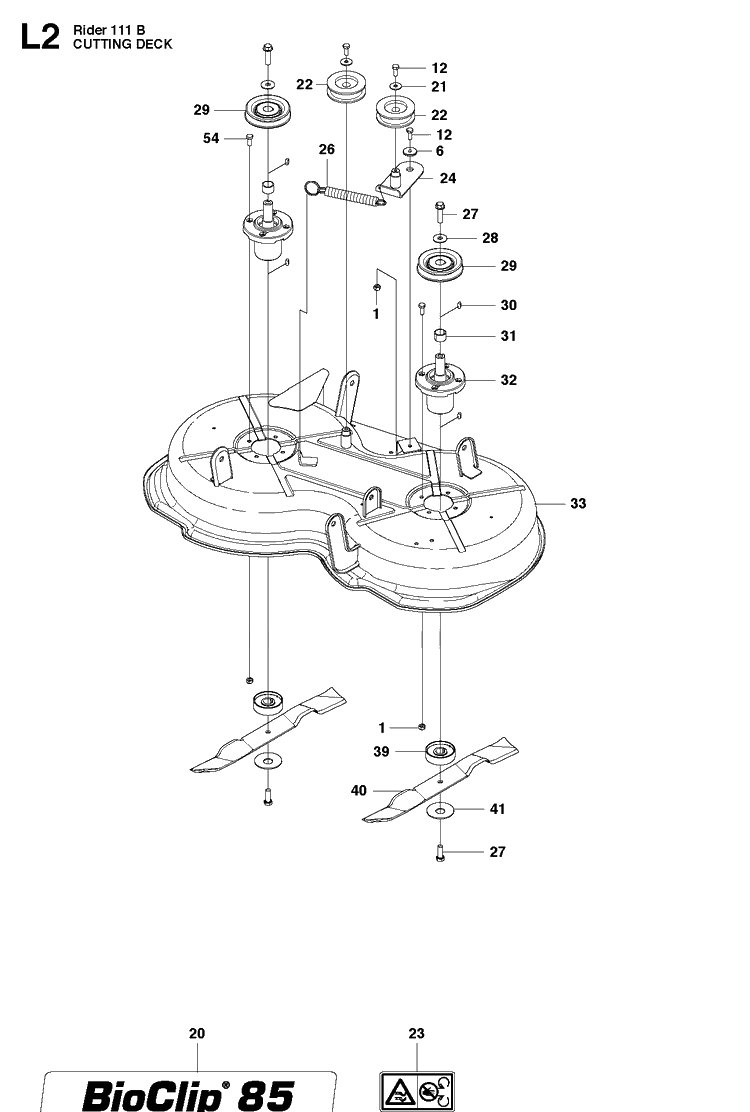 Mower Deck / Cutting Deck 2 Diagram and Parts List for R111B (965996801)(2011-02) Husqvarna Lawn Mower