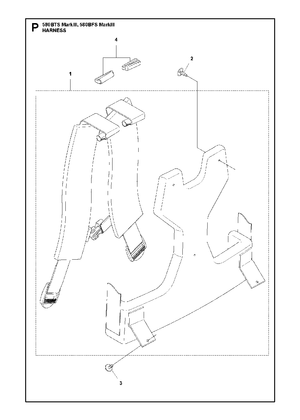 Harness Diagram and Parts List for 580BFSMARKIII 580BTS Mark III Husqvarna Leaf Blower / Vacuum