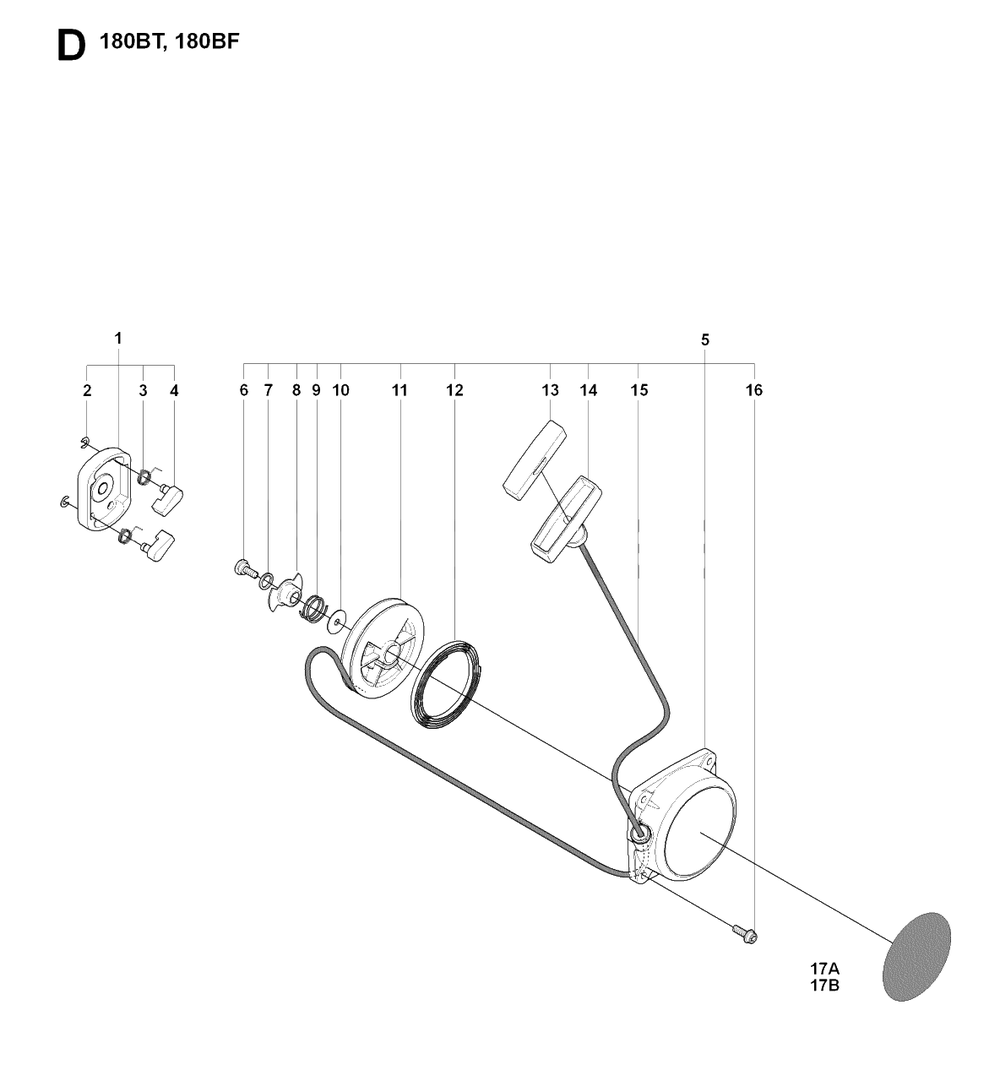 Starter Diagram and Parts List for 180BT 20084000001 & Above Husqvarna Leaf Blower / Vacuum